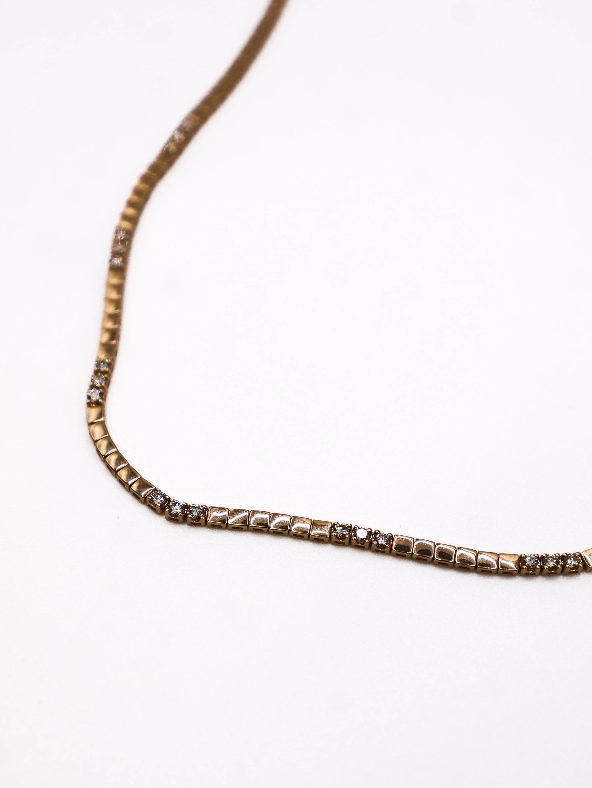 14K yellow gold line necklace with diamond inlay