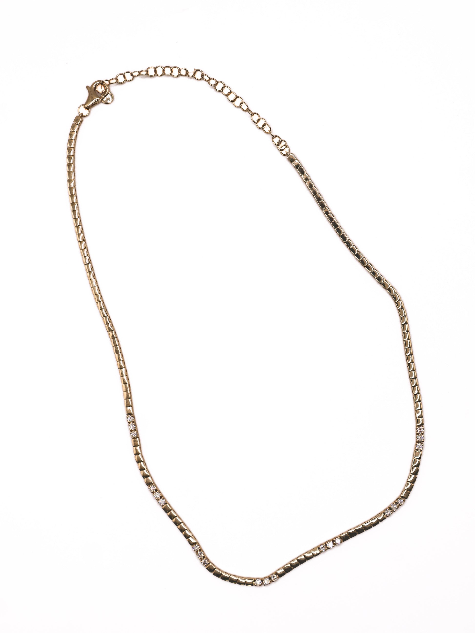 14K yellow gold line necklace with diamond inlay