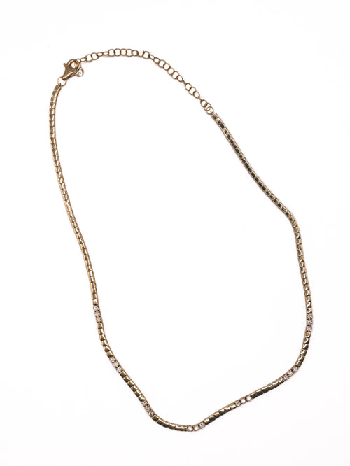 14K yellow gold line necklace with diamond inlay