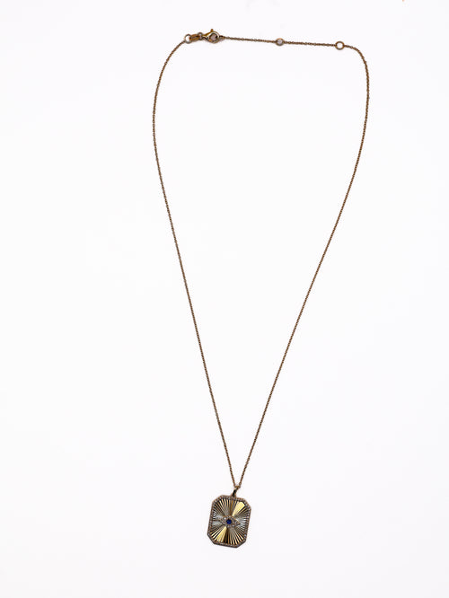 14 K YELLOW GOLD EVIL EYE TAG NECKLACE
