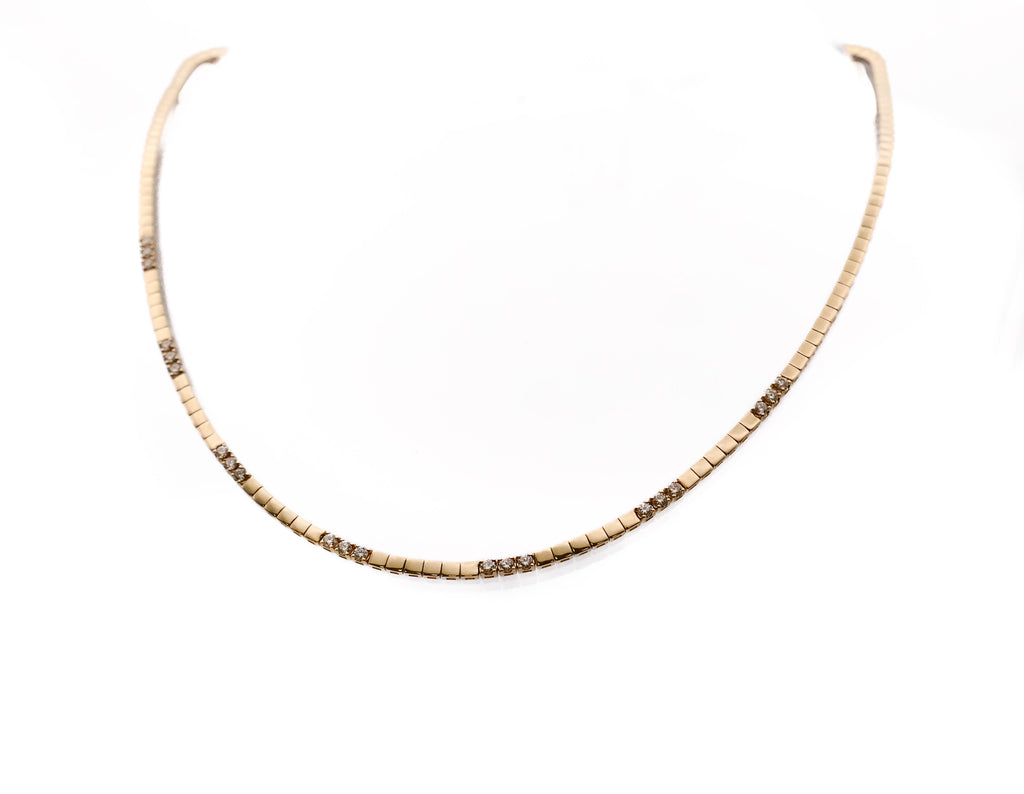 14K yellow gold line necklace with diamond inlay