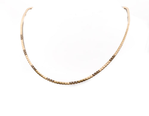 14K yellow gold line necklace with diamond inlay